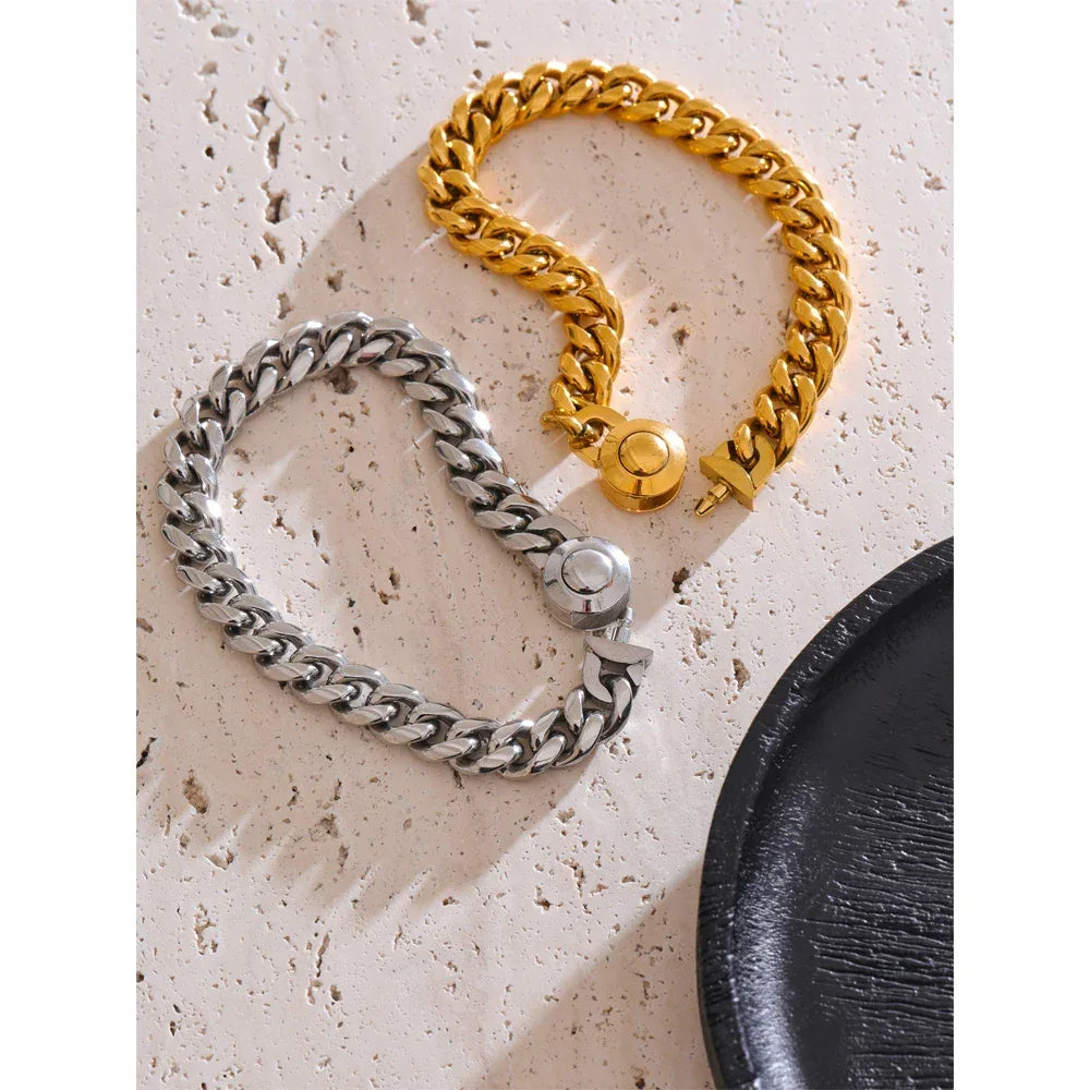 Hand Polished Stainless Steel Cuban Link Thick Bracelet - ShopHub