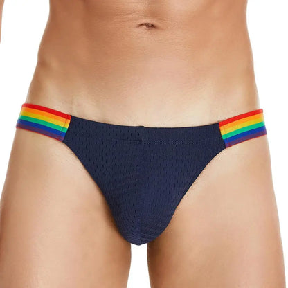SEOBEAN Men's Breathable Underwear - Mesh Sexy Briefs with Rainbow Belt