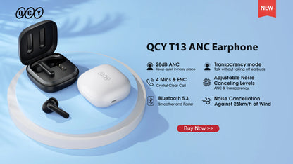 QCY T13 ANC Wireless Earphones Bluetooth 5.3 with 28dB Active Noise Cancellation and 4 Mics ENC for Low Latency TWS Experience - ShopHub