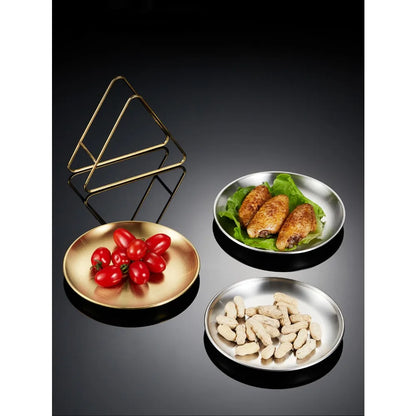 6Pcs Stainless Steel Plates Set with Storage Rack for BBQ Camping Kitchen Accessories