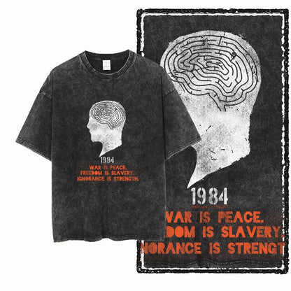G02 Exclusive 100% Cotton Big Size 1984 Graphic Men T-shirt | Acid Washed Streetwear Cool Vintage O-neck Men's Tee Tshirt