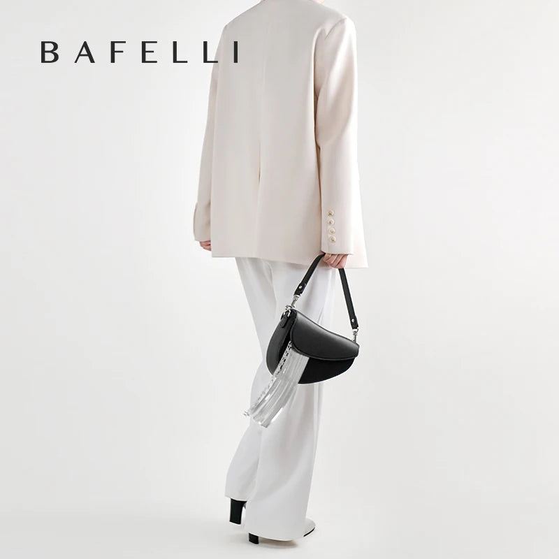 BAFELLI Tassel Genuine Leather Saddle Bag