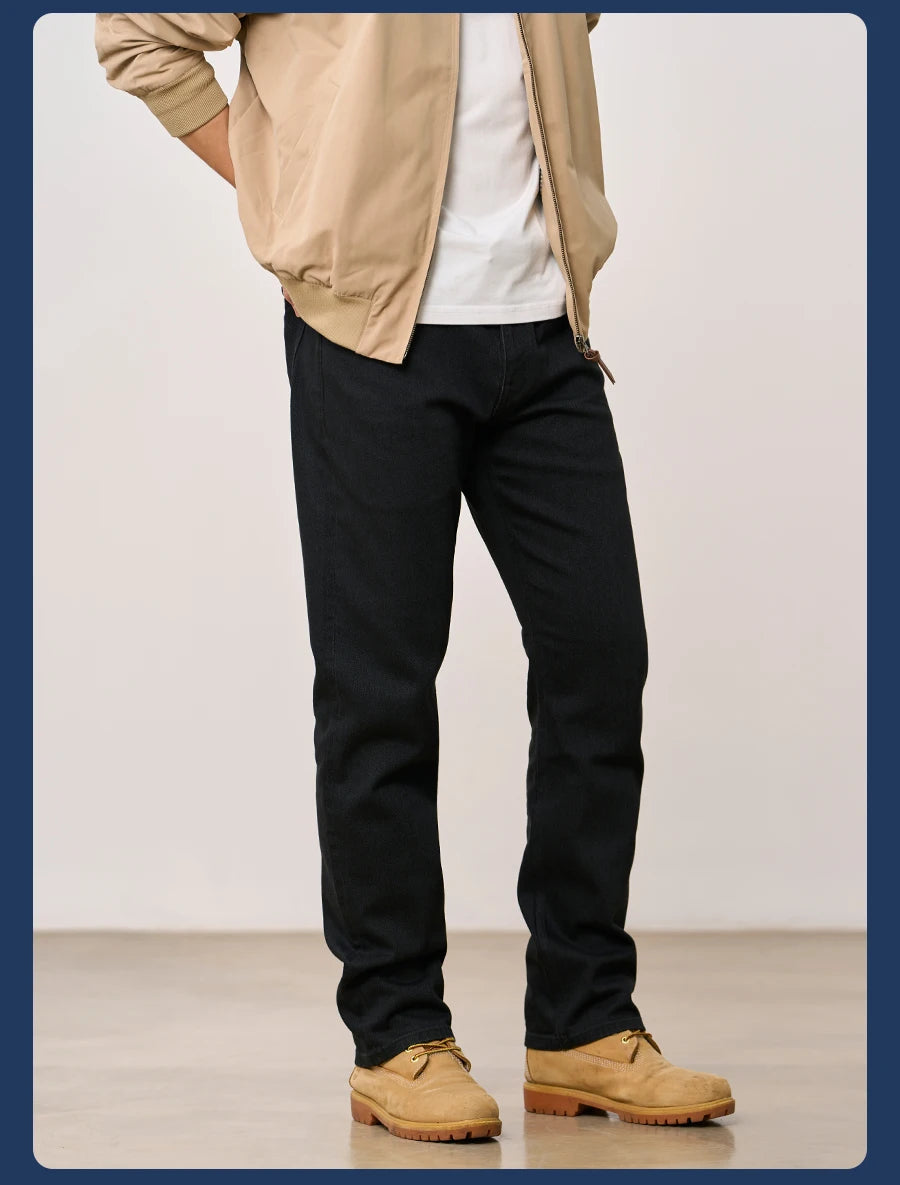 SIMWOOD 2026 Autumn 14oz Fabric Jeans Men Washed Vintage Black Denim Pants Retro Casual Trousers Male Clothing