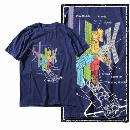 G44 NAVY Cotton Men's Cool Space Graphic T-shirt | Streetwear Big Size O-neck Men's Tee Tshirt