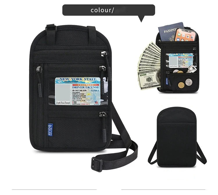 RFID Passport Holder Travel Anti-Theft Neck Pouch