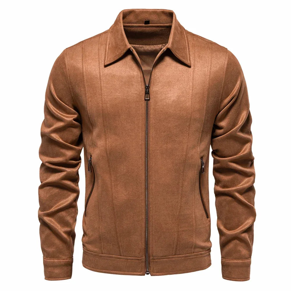 AIOPESON Men's Brown Suede Turn Down Collar Jackets - ShopHub