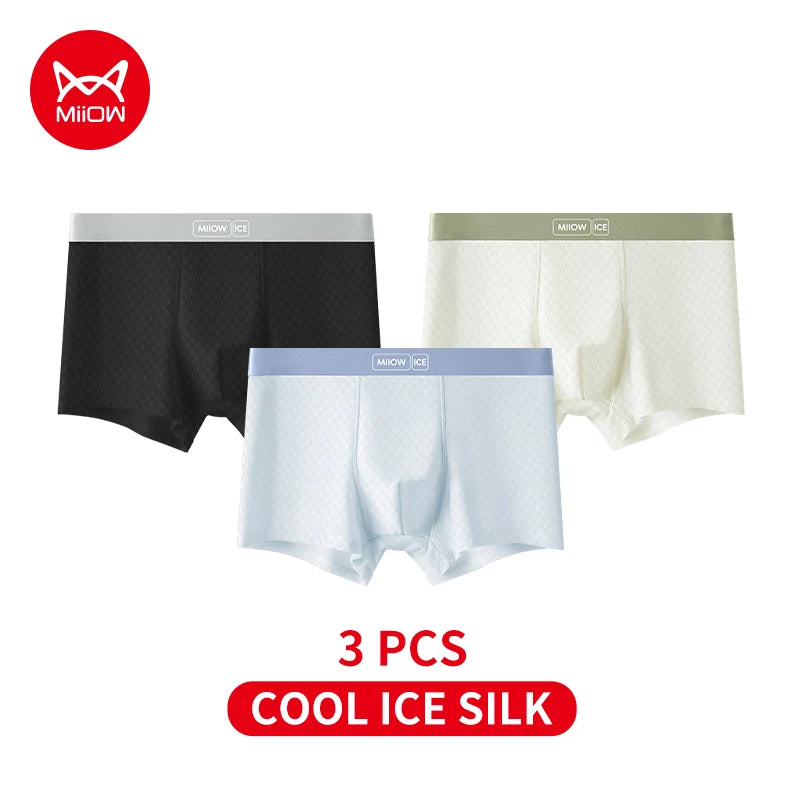 MiiOW Men's Breathable Silk Boxers - 3Pcs Ice Silk Underwear