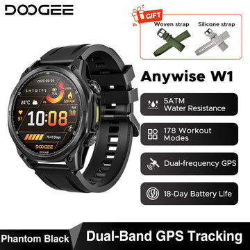 DOOGEE Anywise W1 AMOLED Smartwatch – Dual-Band GPS & Calls