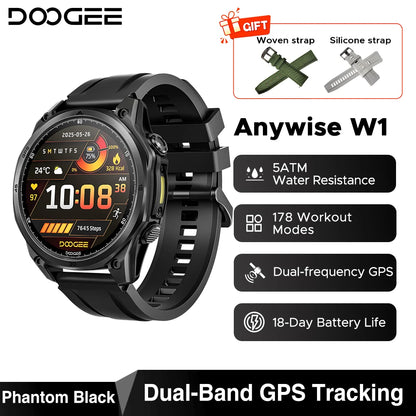 DOOGEE Anywise W1 AMOLED Smartwatch – Dual-Band GPS & Calls