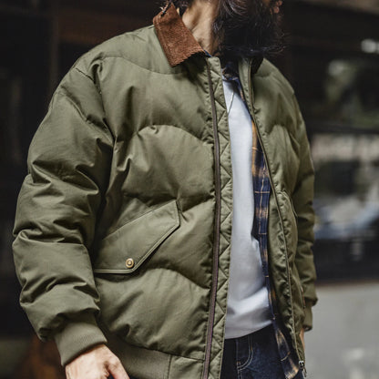 MADEN Corduroy-Collar Quilted Bomber Jacket