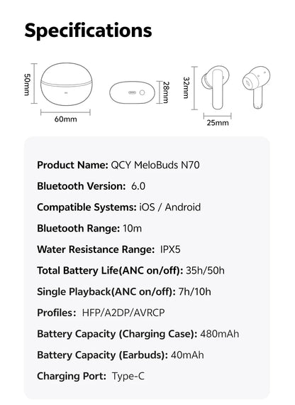QCY HT18 Wireless Earbuds Bluetooth 6.0 with Hi-Res LDAC, Adaptive ANC, Dual-Driver Design, and In-Ear Detection - ShopHub