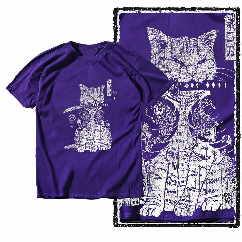G49 Purple Big Size Cool 100% Cotton  Men's Cat Printed Graphic T-shirt |  Streetwear O-neck men's Tee Tshirt