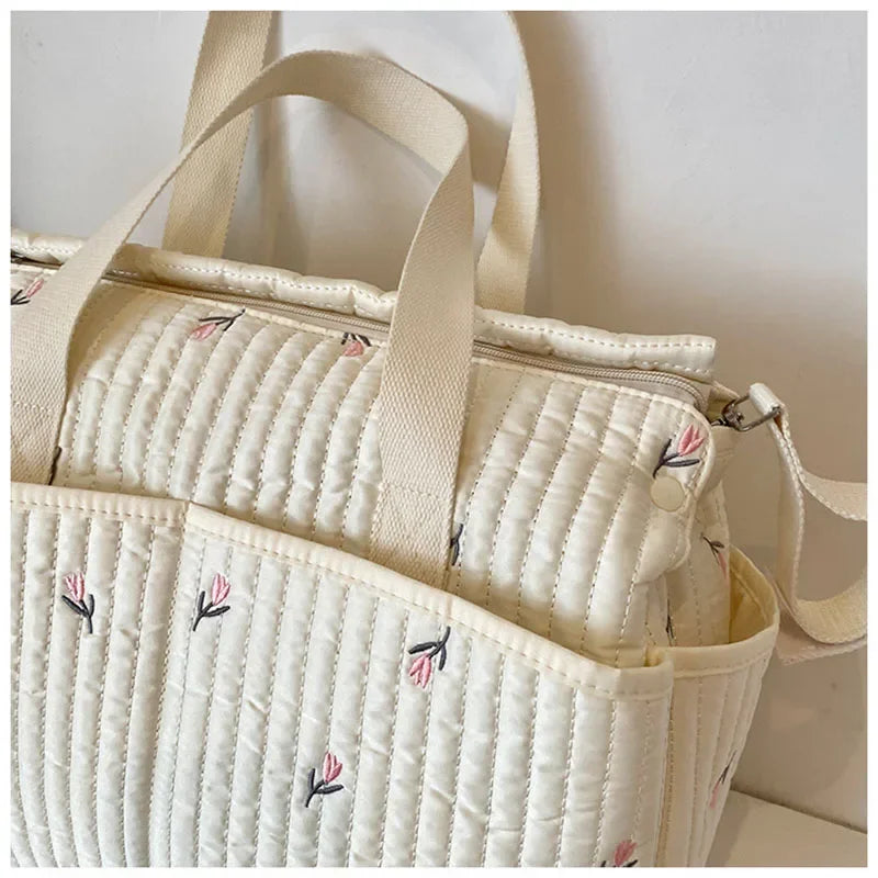Embroidered Multi-Functional Diaper Bag