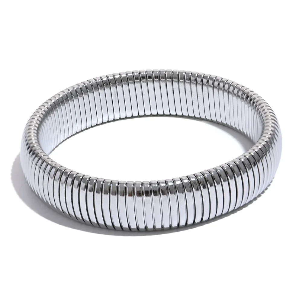 Stainless Steel Elastic Thick Metal Bracelet Bangle - ShopHub
