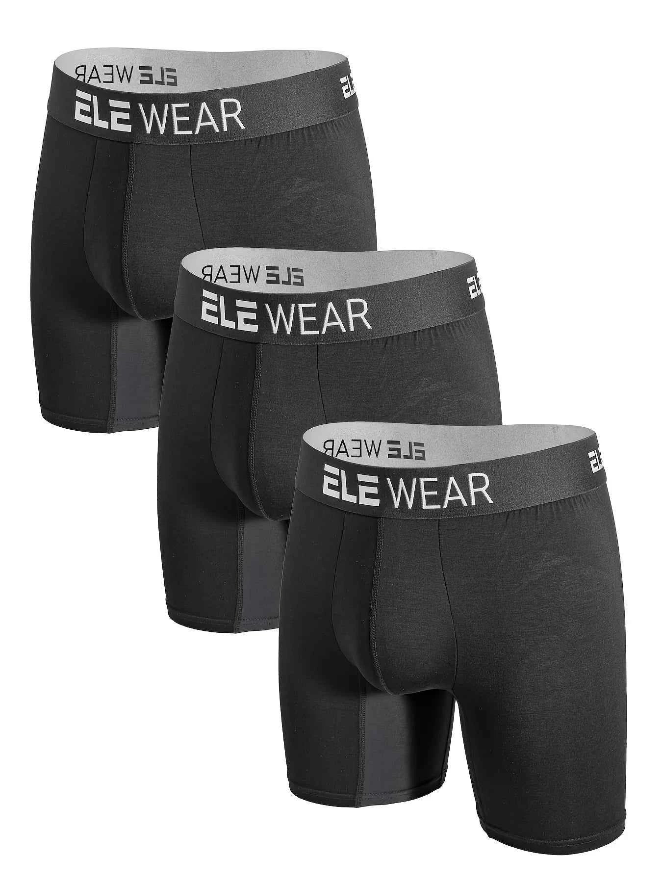 3pcs Bamboo Men's Sports Underwear Long Boxer Briefs, Moisture-Wicking Athletic Gear