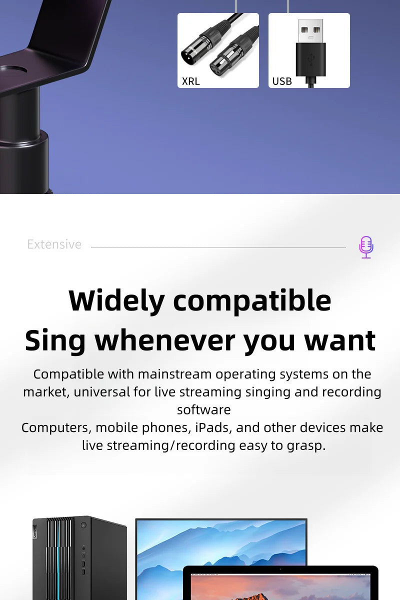 Bluedio S3000 Microphone - USB/XLR Dynamic Mic for Gaming, Streaming, and PS5/4 with Headphone Jack, RGB, and Mute Function