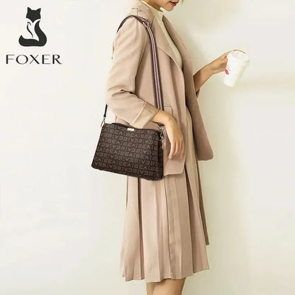 FOXER Genuine Leather Women's Shoulder Bag 2026 Casual Lager Tote Bag PVC Female Crossbody Purse