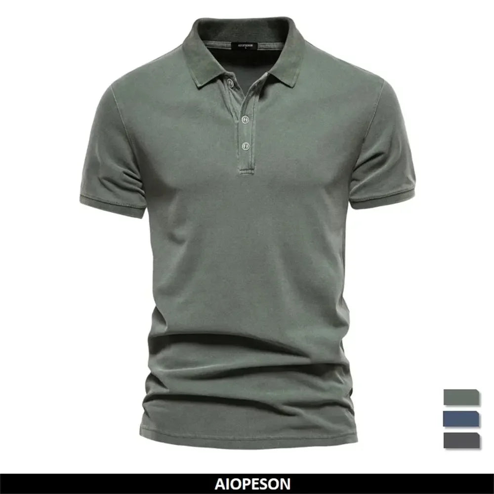 AIOPESON 100% Cotton Solid Colour Men's Polo Shirts - ShopHub