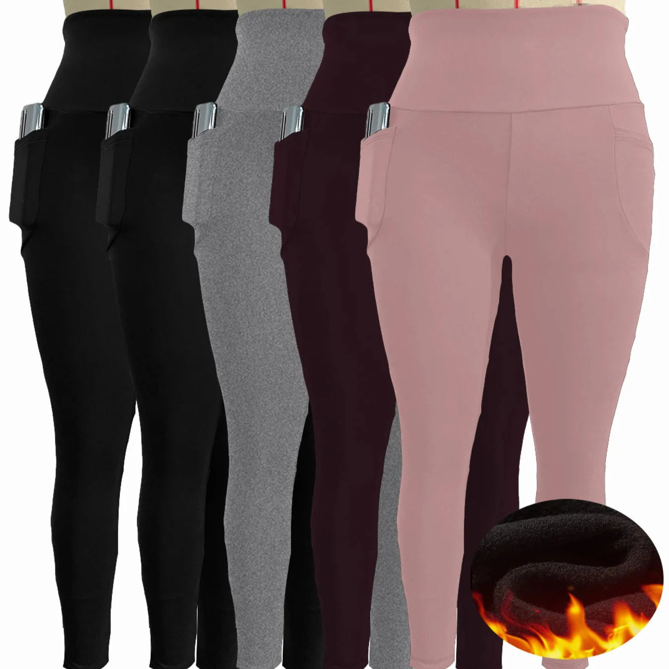 Women's Fleece-Lined Thermal Leggings – High-Waisted (5-Pack) Habicare