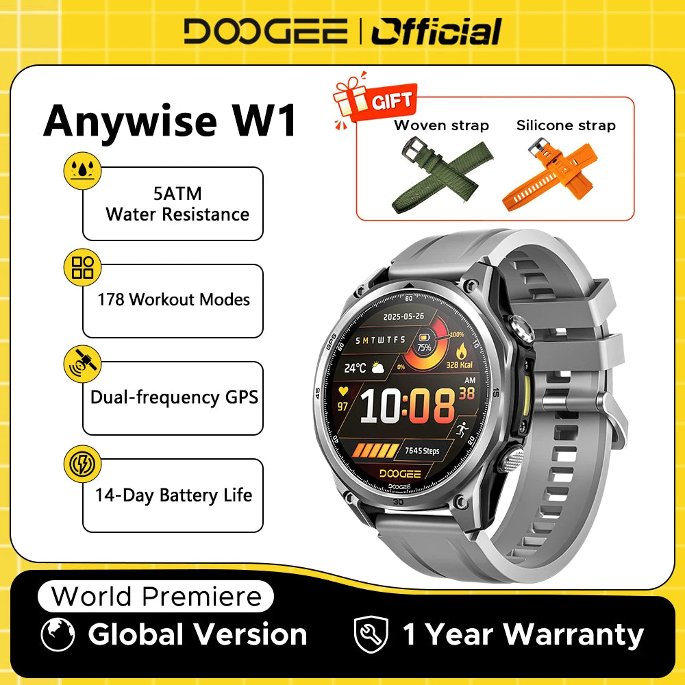 DOOGEE Anywise W1 GPS Smartwatch – AMOLED & Bluetooth Calling