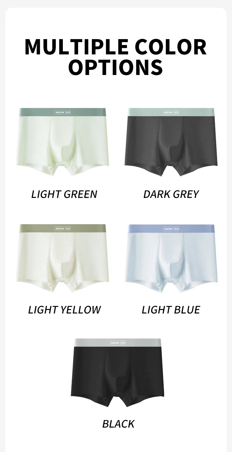 MiiOW Men's Antibacterial Underwear 4Pcs Silky Ice Silk Boxer Briefs