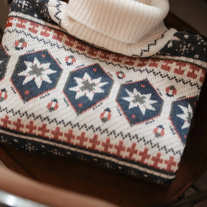 MADEN Grey-Blue Fair Isle Turtleneck Sweater