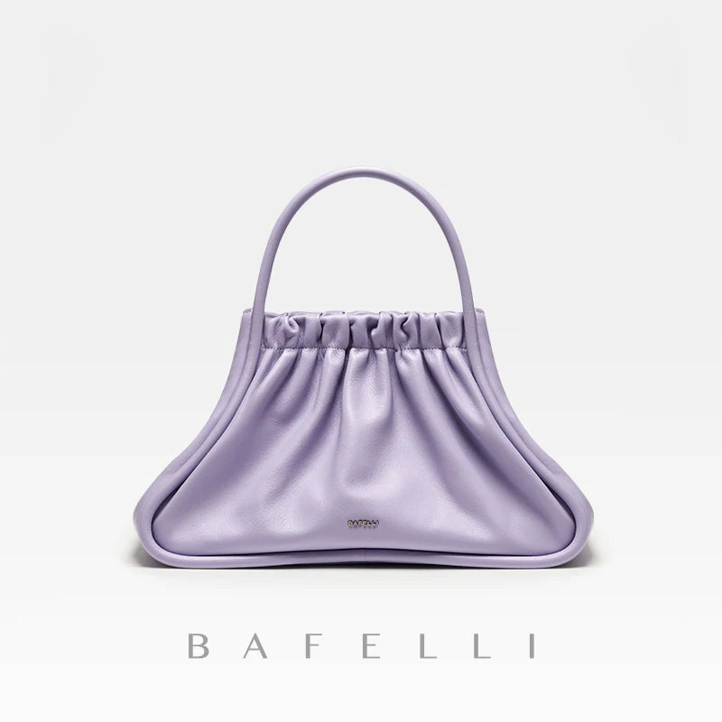BAFELLI Ruched Genuine Leather Tote Bag