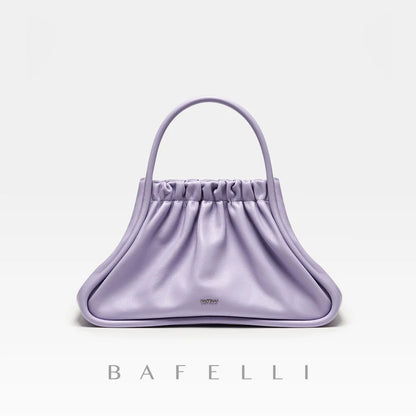 BAFELLI Ruched Genuine Leather Tote Bag