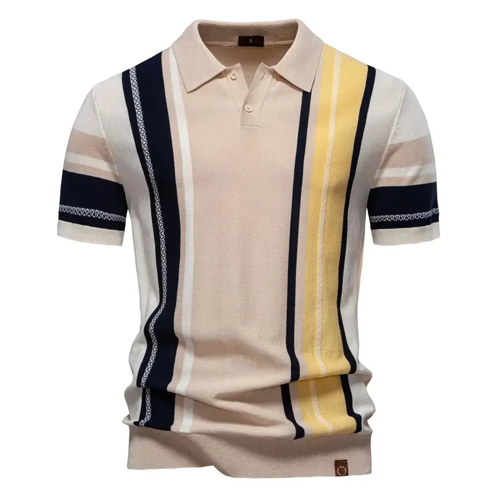 AIOPSON Men's Breathable Striped Polo Shirts - ShopHub