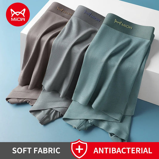 MiiOW men's modal boxer shorts with antibacterial fabric, hip-raise design, comfortable fit, in a 3-pack of sexy men's underwear.