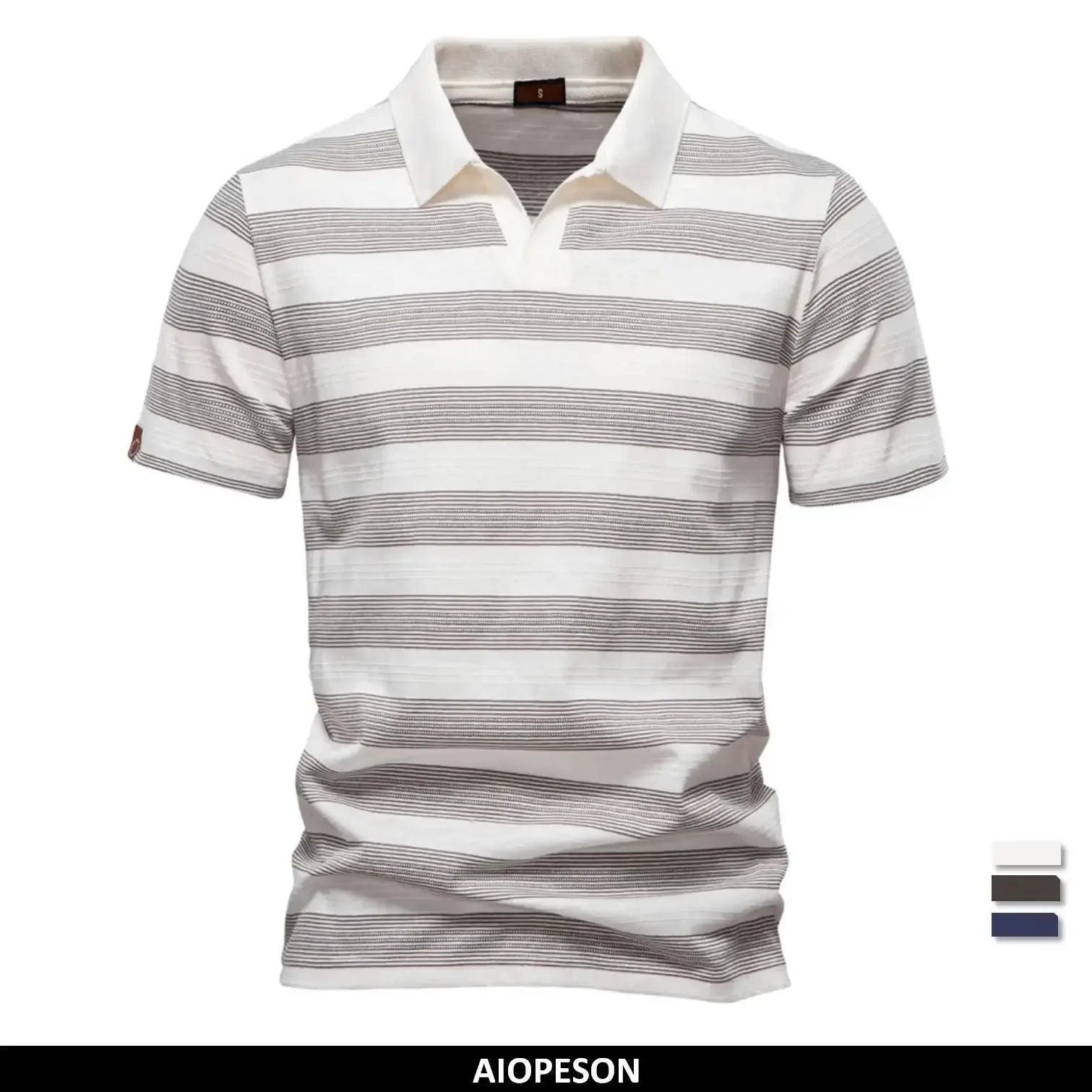 AIOPESON's Striped V Neck Cotton Polo Shirts - ShopHub