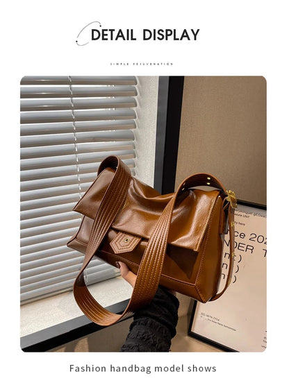 Retro Women's Shoulder Bag 2026 New Simple Large Tote Bag Split Leather + PU Female Soild Crossbody Bag Purse