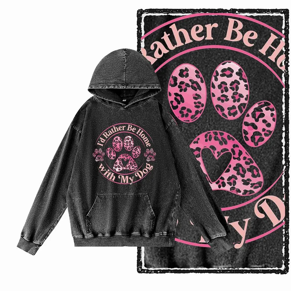Vintage Dog Graphic Acid-Washed Black Hoodie