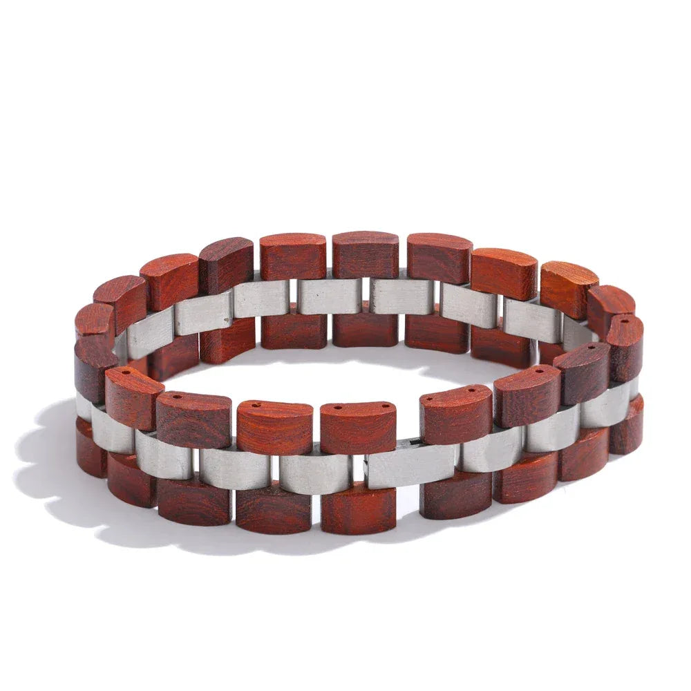 22cm Men's Natural Wood Chain Wide Bracelet - ShopHub