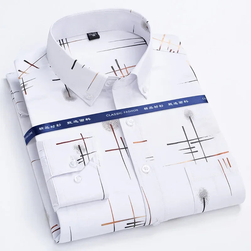 Men's Non-Iron Dress Shirts for Spring Autumn | Anti-Wrinkle Business Casual Thin Plaid Slim Fit Chemise Homme
