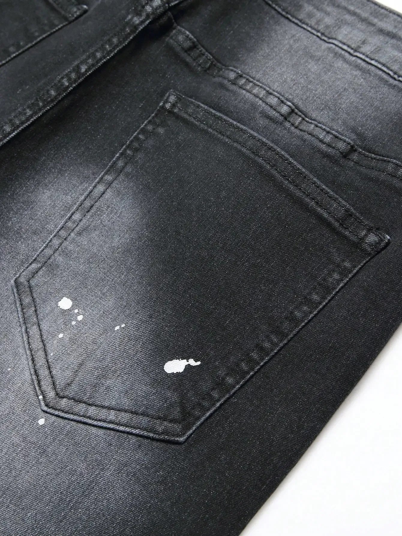 Men’s Cracked Blue Pleated Patch Biker Jeans - ShopHub