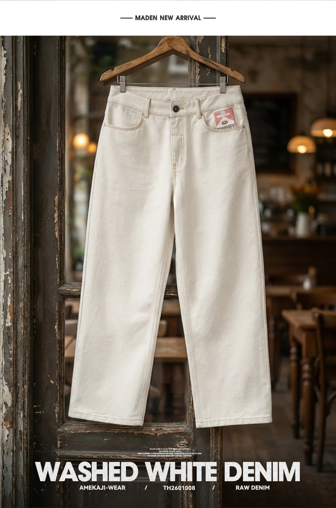 Maden Men's Vintage Heavyweight Washed White Jeans