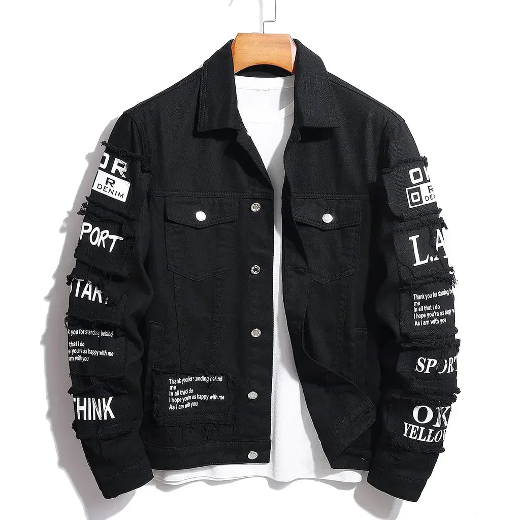 Men's Y2K Denim Jackets Featuring Stylish Patches - ShopHub