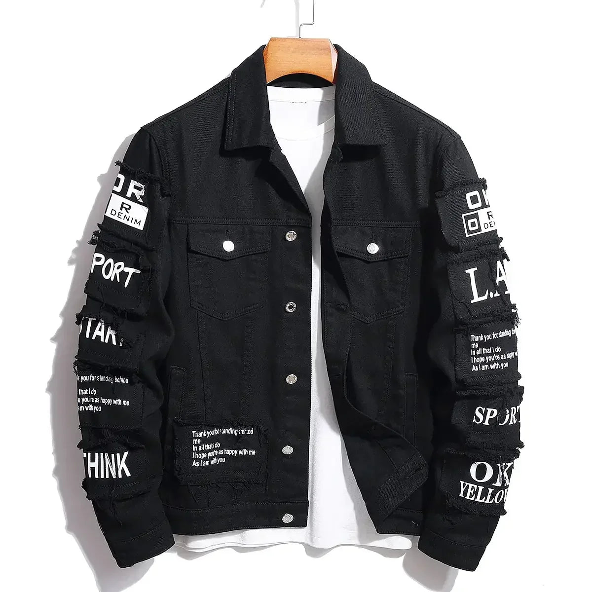 Men's Y2K Denim Jackets Featuring Stylish Patches - ShopHub