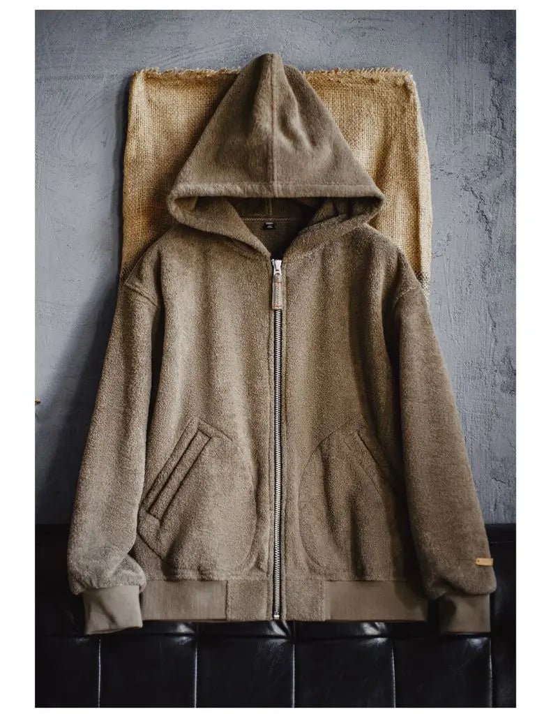Maden Men’s Khaki Fleece Zip Hoodie Jacket