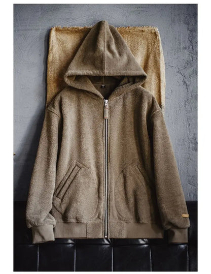 Maden Men’s Khaki Fleece Zip Hoodie Jacket