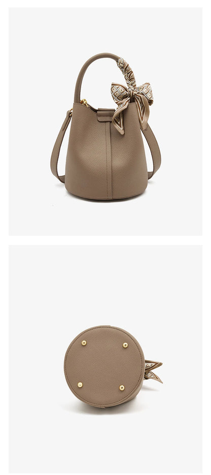 FOXER Women Shoulder Bag Crossbody Handbag Lady Genuine Leather+ Microfiber Fashion Bucket Bag Gift for Lover