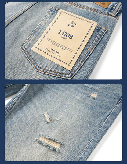 SIMWOOD High Standard 2026 Summer New Loose Relax 14oz Fabric Hole Ripped Jeans Men Vintage Streetwear Fashion Denim Pants