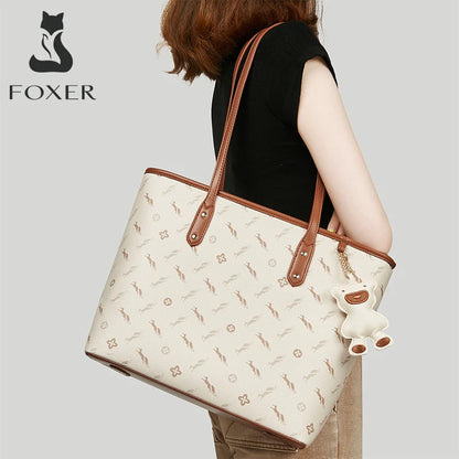 FOXER PU Leather Women Shoulder Bag Casual Female Handbag Large Capacity Tote Bag for Daily & Commute
