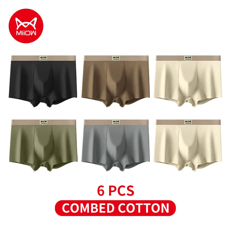 MiiOW 6Pcs Breathable Cotton Men's Underwear - Combed Cotton Antibacterial Boxer Briefs