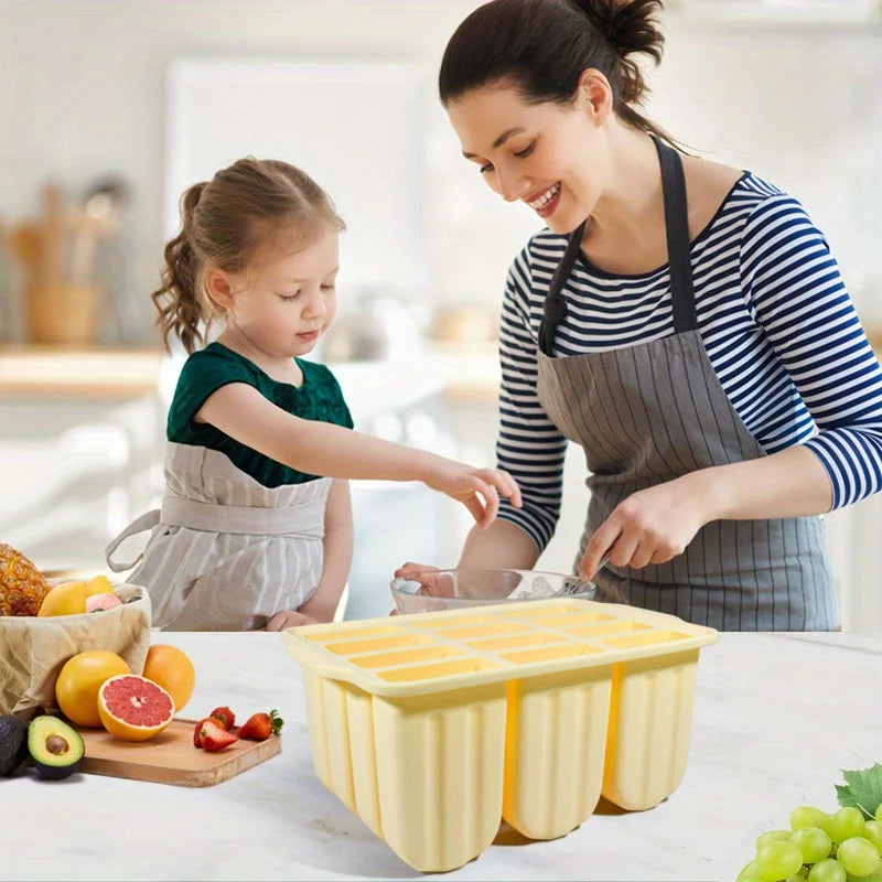 12 Grids Silicone Popsicle Molds with Lid - Easy Release, Reusable Ice Cream Makers for Your Kitchen