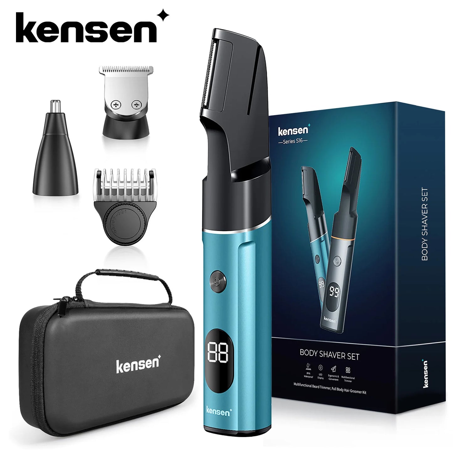 Kensen S16 Body Hair Trimmer Kit for Men with LED Display Rechargeable Electric Beard Shaver