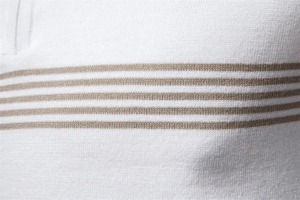 Men's Slim Fit Solid & Striped Business Casual Polo Shirts - ShopHub