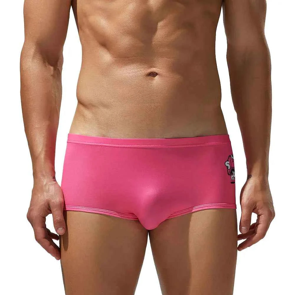 SEOBEAN Men's Ice Silk Underwear with Sexy Cartoon Pattern - Low Waist Half Hollow Boxers