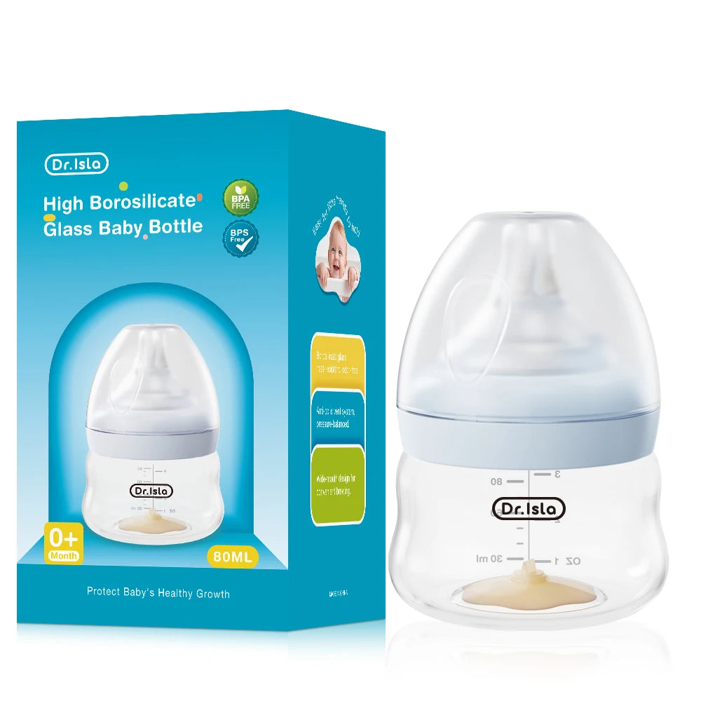 MAMIJOY Baby Glass Bottle High 80/160/240ml Borosilicate Wide-mouthed Anti-bloating Clear Scale Feeding Bottle BPA＆BPS-FREE GB61